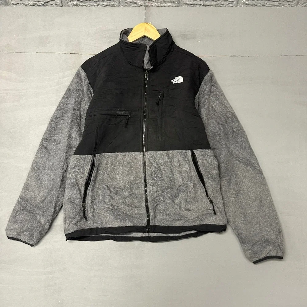 The North Face Denali Fleece Jacket Mens Medium Grey Black Full Zip Mock Neck‎